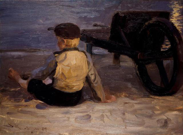 Fisher Boy Sitting beside a Wheelbarrow Skagen South Beach