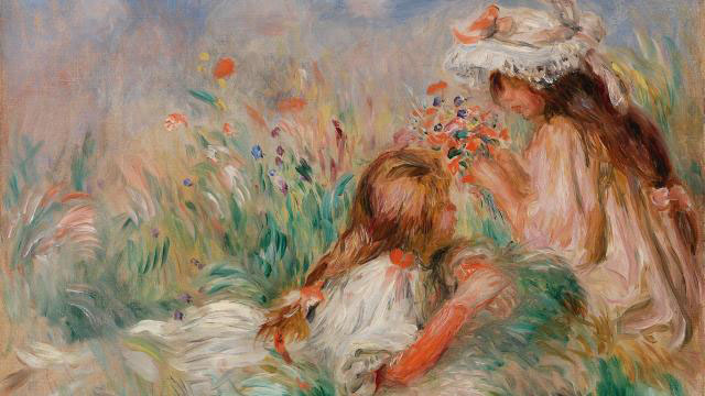 Girls In The Grass Arranging A Bouquet (Fillette Couchée Sur L’herbe Et Jeune Fille Arrangeant Un Bouquet)
