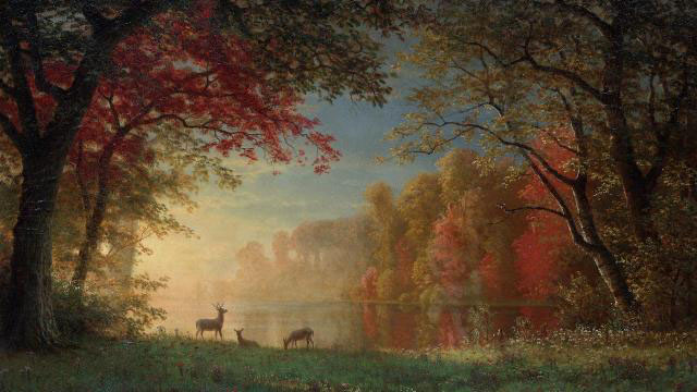 Indian Sunset, Deer by a Lake
