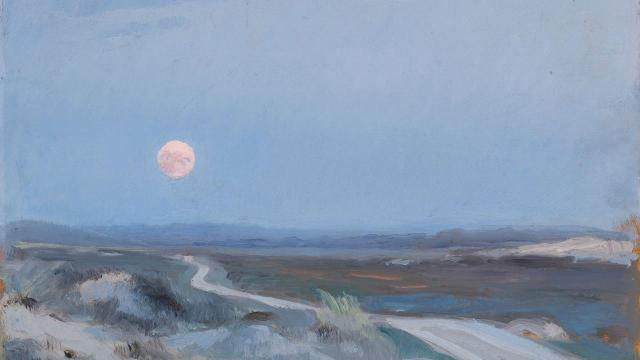 Landscape from Stenbjerg with Moon